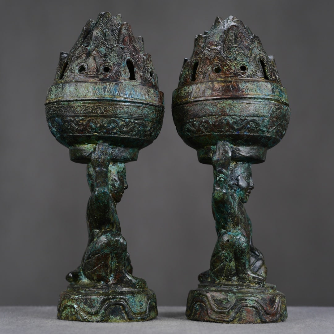 A Pair Bronze Figure Incense Burner - 4