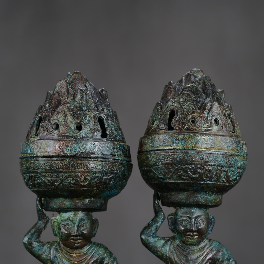 A Pair Bronze Figure Incense Burner - 5