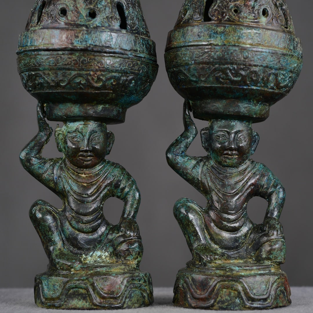 A Pair Bronze Figure Incense Burner - 6