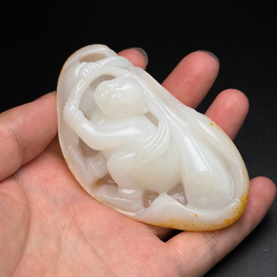 Hetian Jade Hand Carved Kid Statue - 8