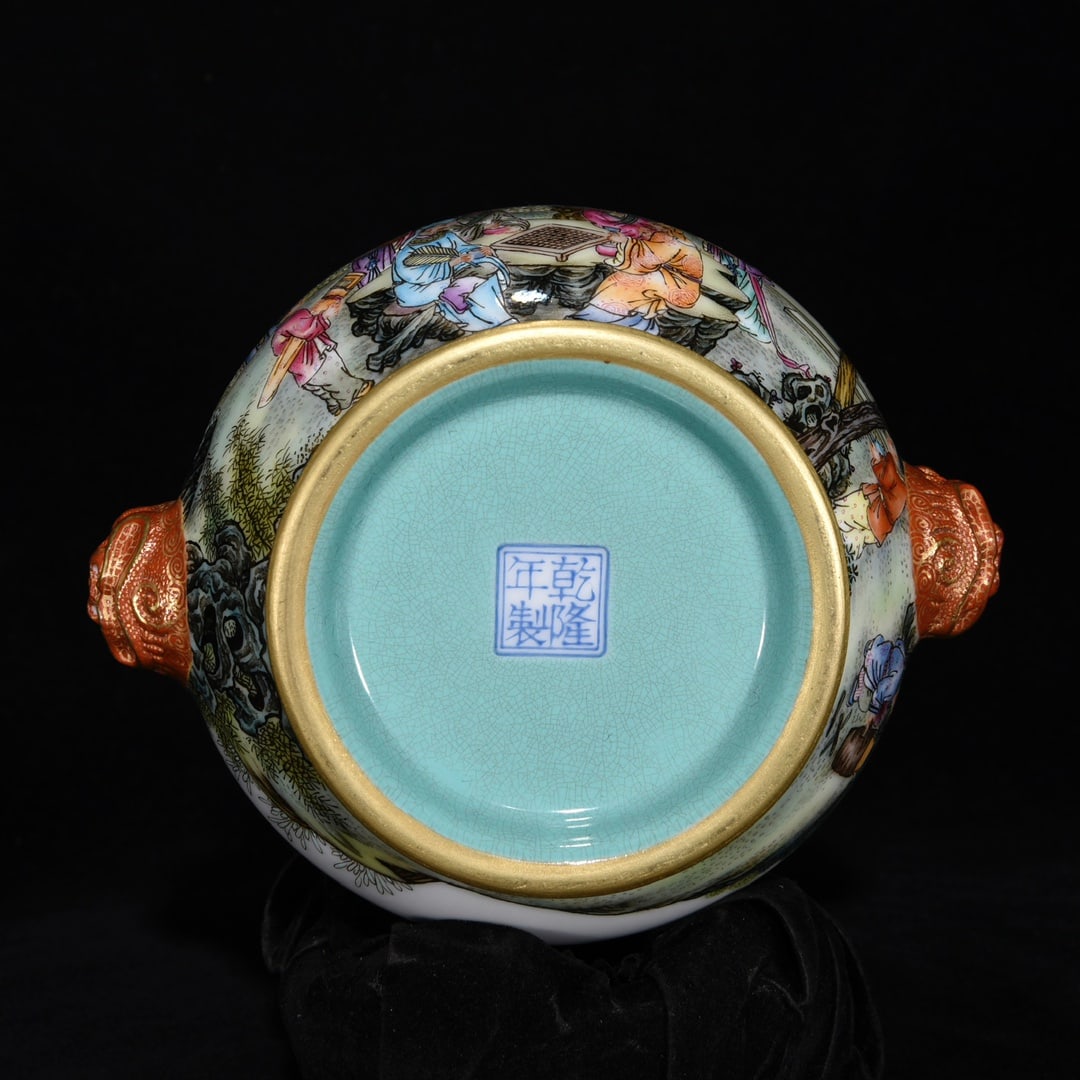 Vintage Gilt Gold Famille Rose Figure Design Porcelain Incense Burner - 9