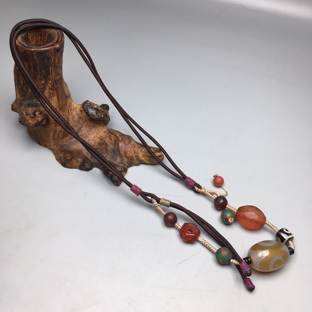 DZI Agate Inlay Silver Wire Hand-Woven Necklace - 3