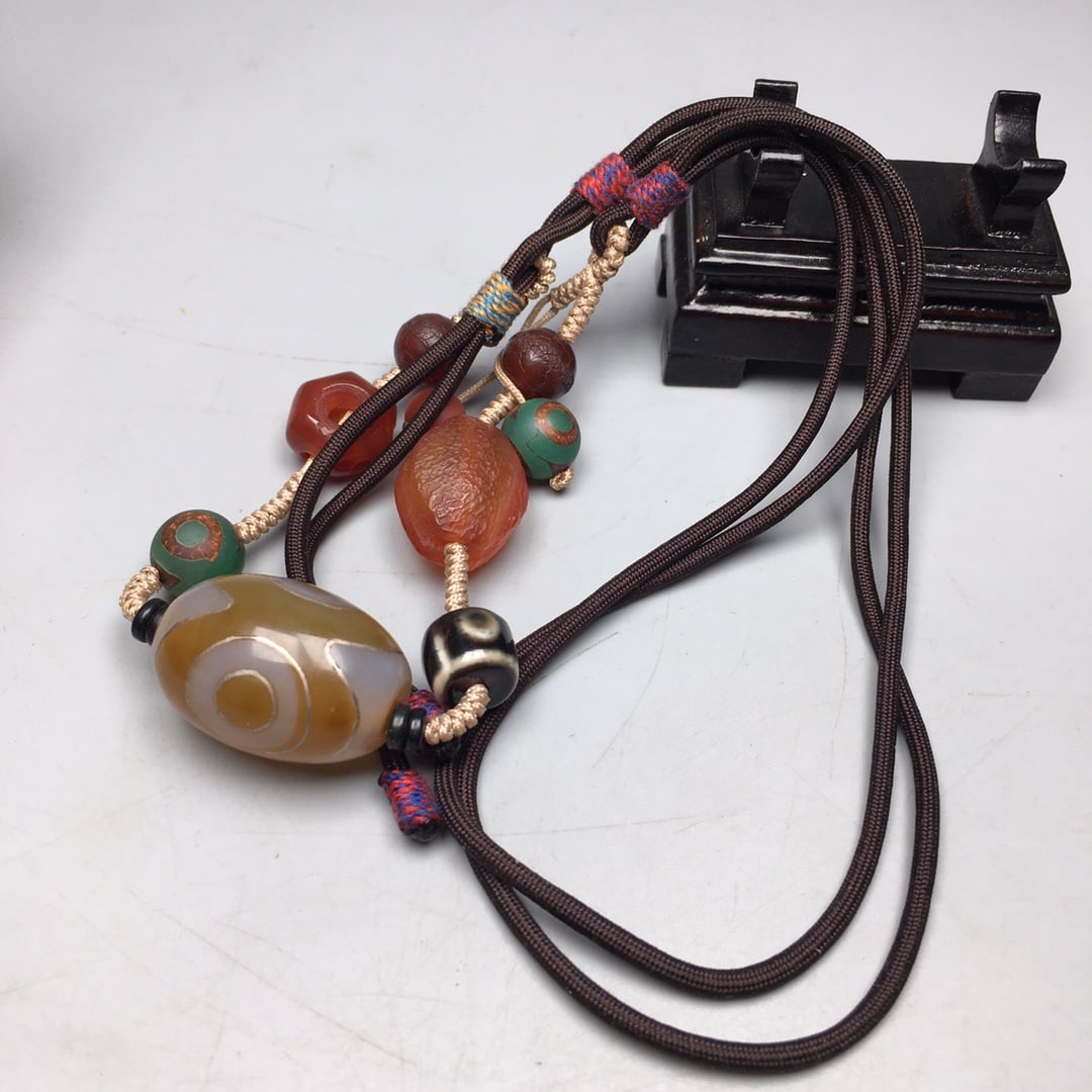 DZI Agate Inlay Silver Wire Hand-Woven Necklace - 4