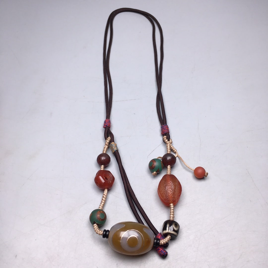 DZI Agate Inlay Silver Wire Hand-Woven Necklace - 5