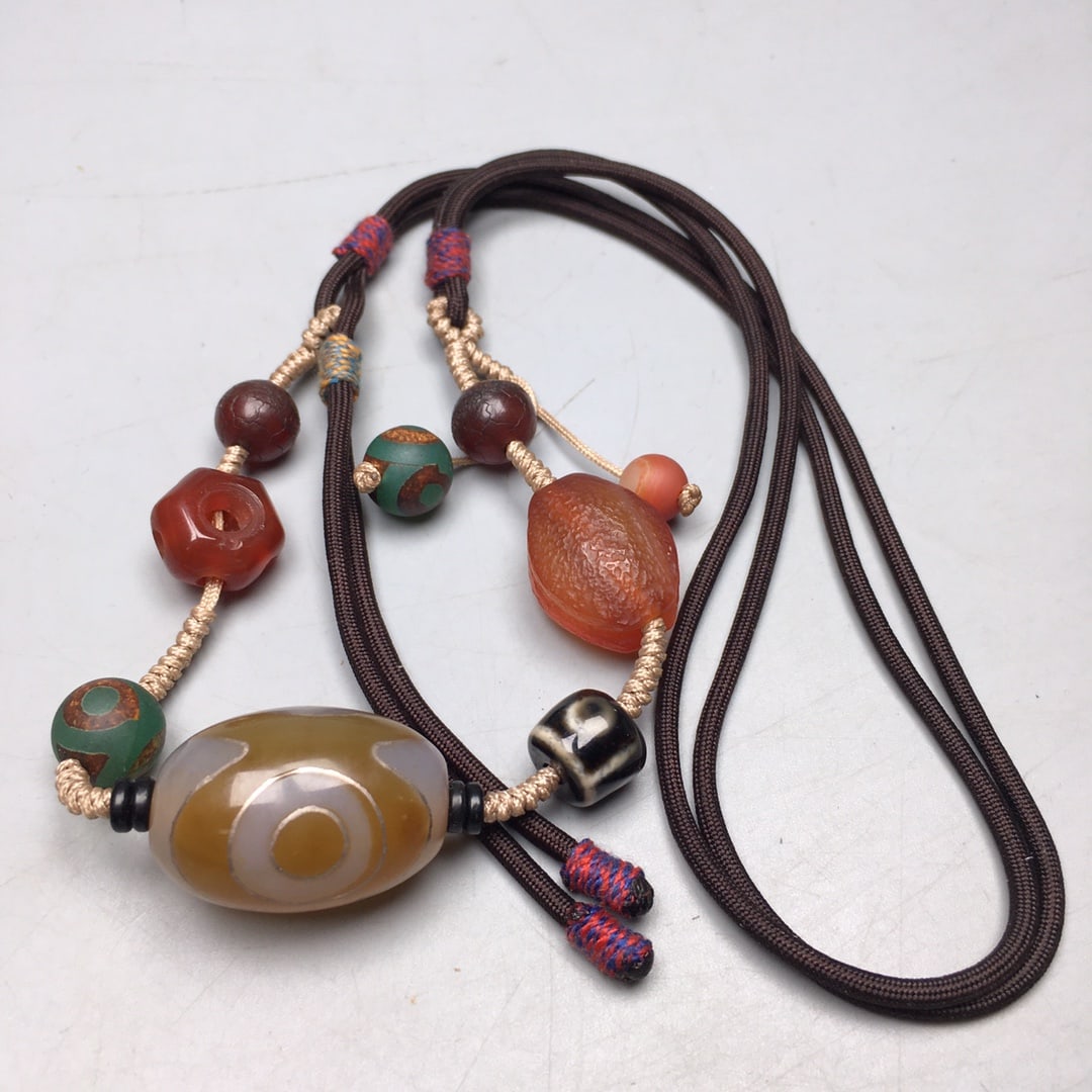DZI Agate Inlay Silver Wire Hand-Woven Necklace - 6