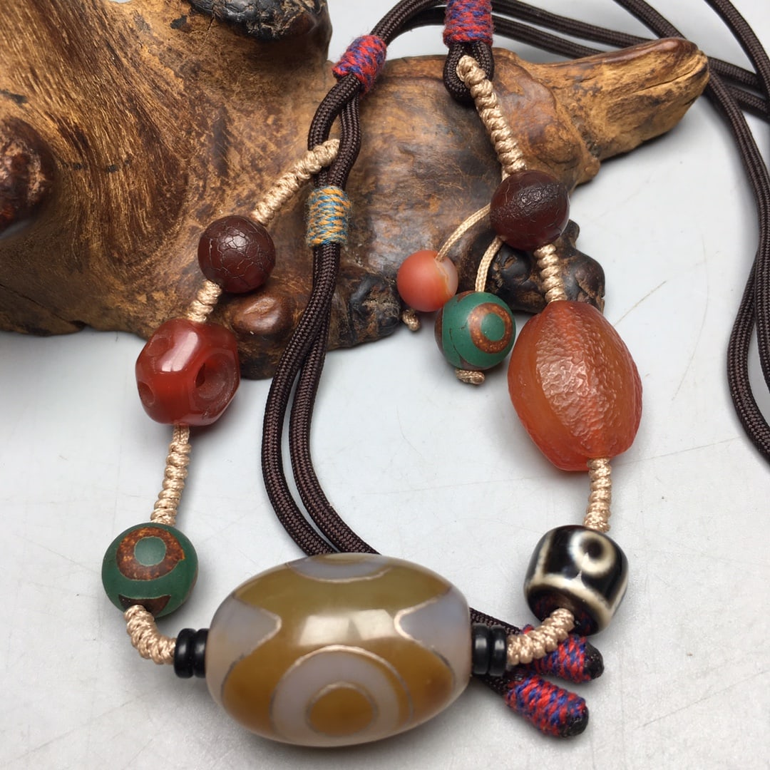 DZI Agate Inlay Silver Wire Hand-Woven Necklace - 7