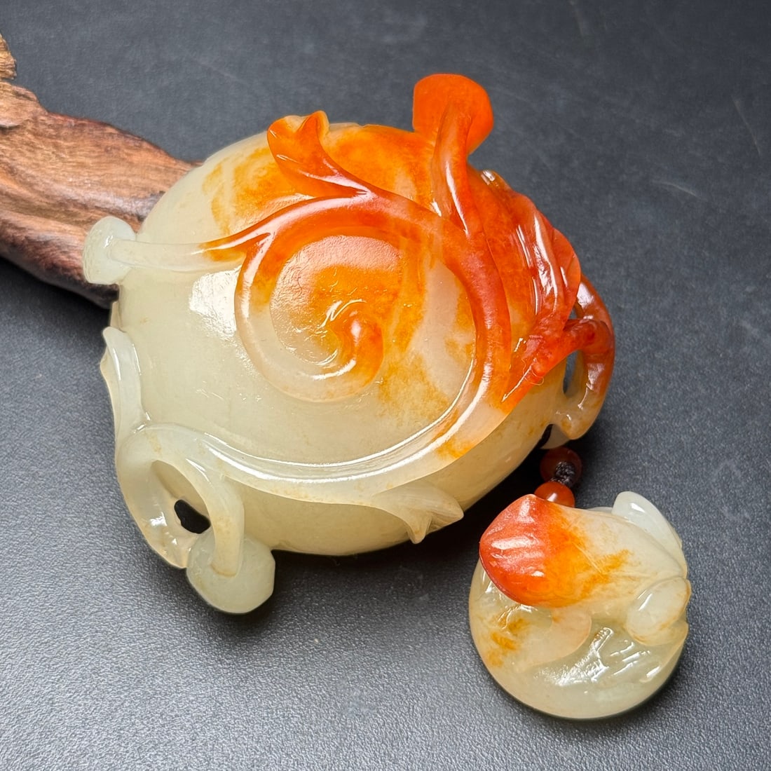 Hetian Jade Hand Carved Frog Lotus Seedpod Small Pot Statue - 6