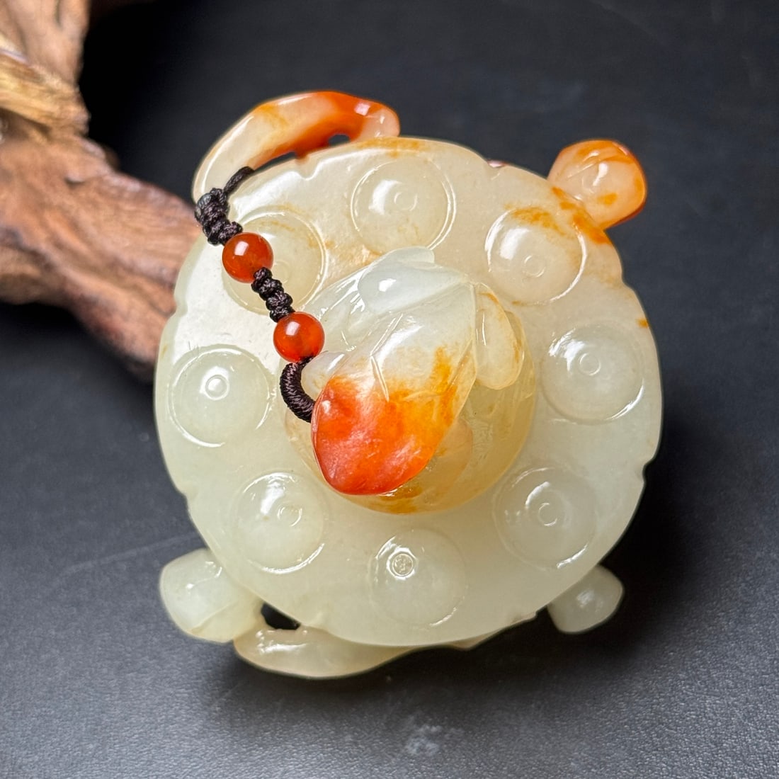 Hetian Jade Hand Carved Frog Lotus Seedpod Small Pot Statue - 7