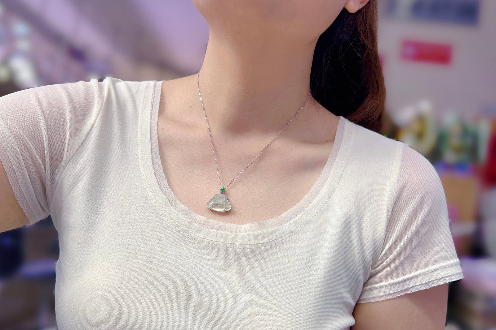 18K Gold Inlay Jadeite Buddha Pendant - 4