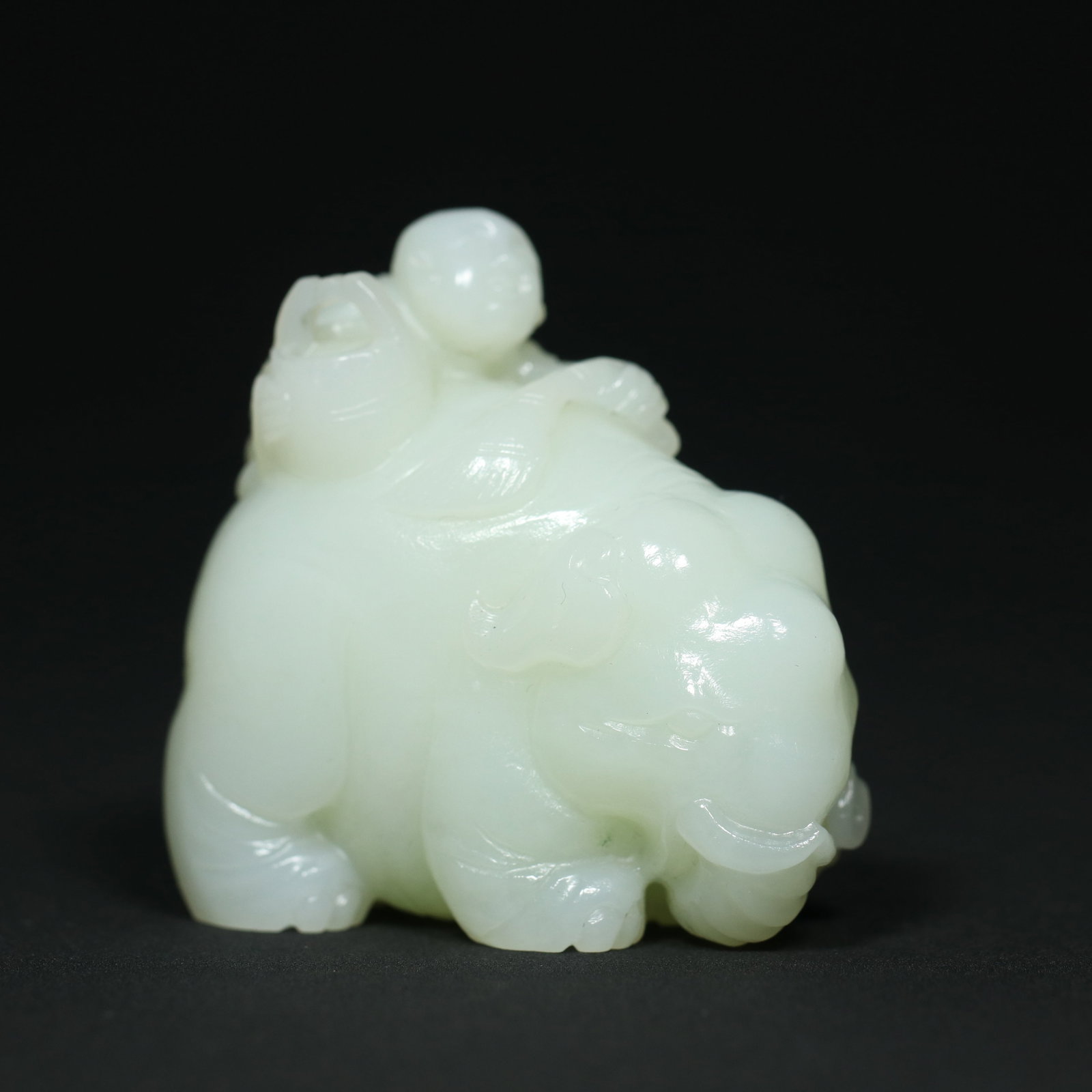 White Hetian Jade Hand Carved Elephant & Kid Statue - 4