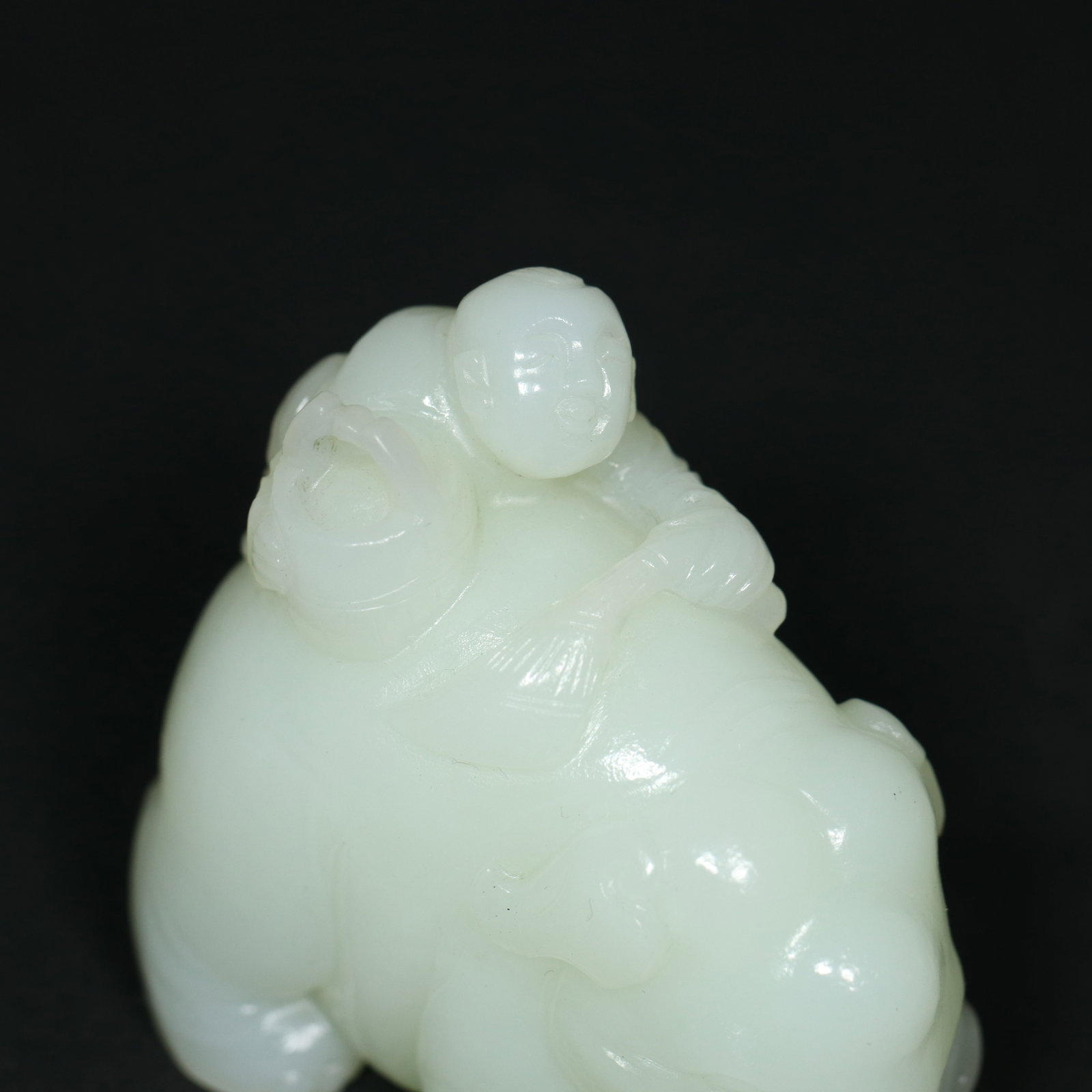 White Hetian Jade Hand Carved Elephant & Kid Statue - 6