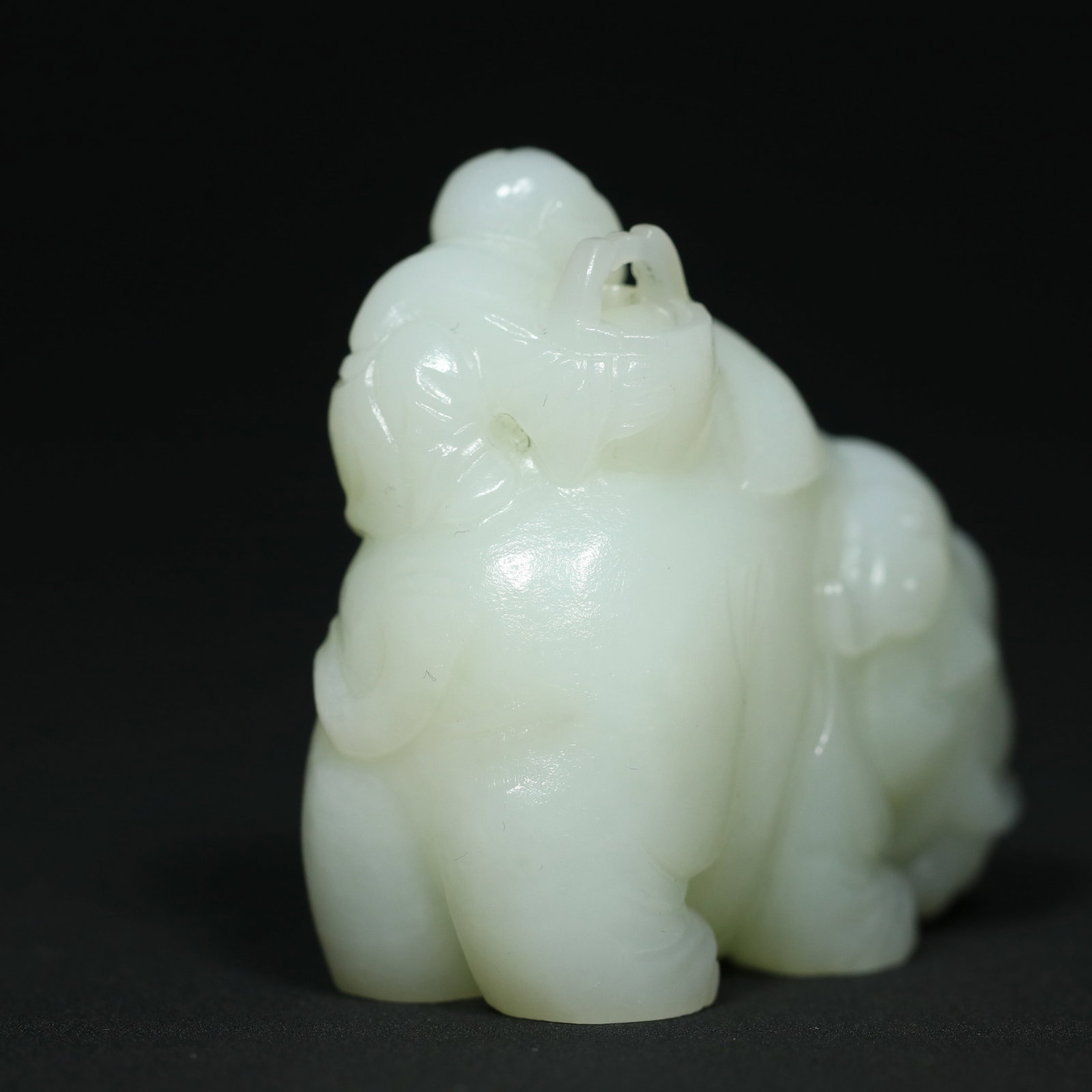 White Hetian Jade Hand Carved Elephant & Kid Statue - 9