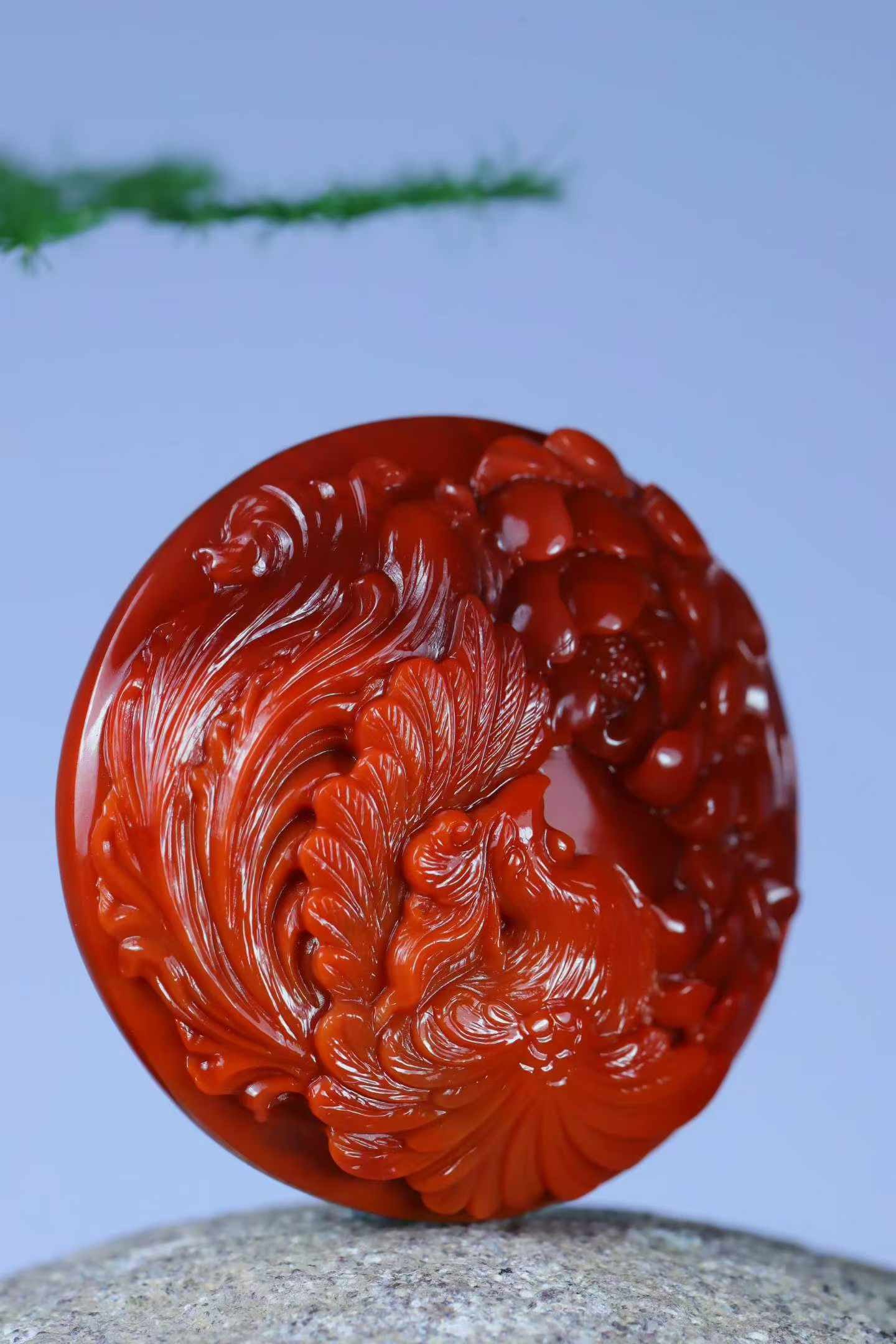 Nanhong Agate Hand Carved Phoenix Peony Pendant with Certificate - 3