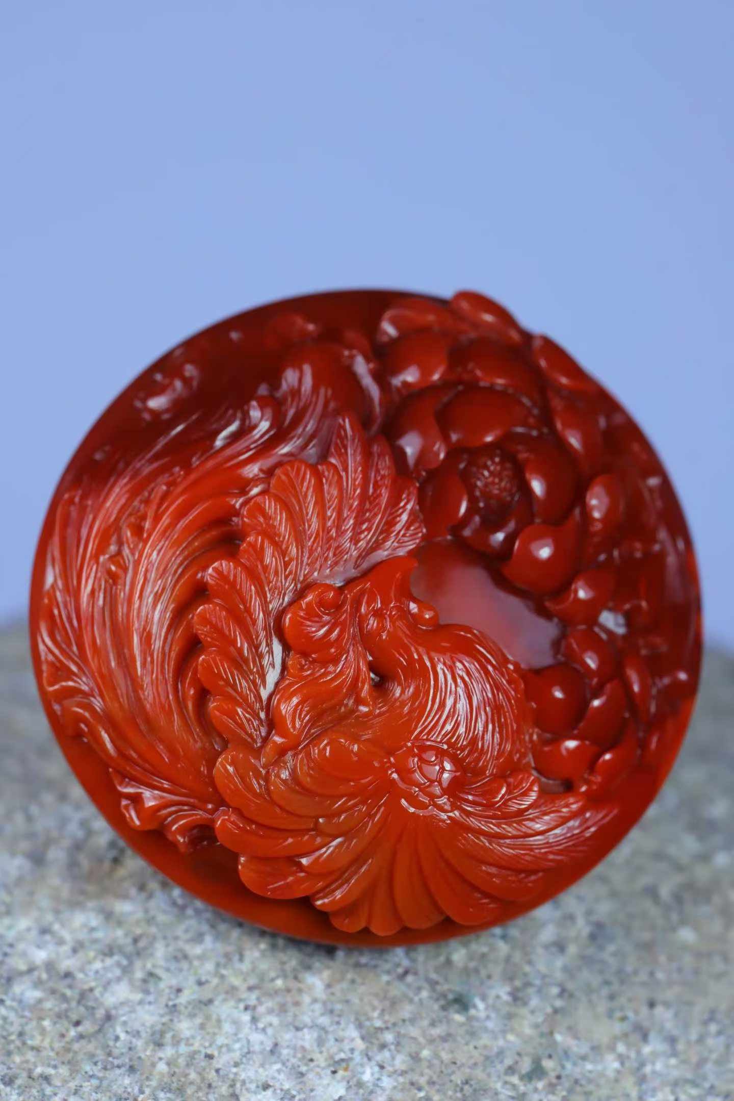 Nanhong Agate Hand Carved Phoenix Peony Pendant with Certificate - 4