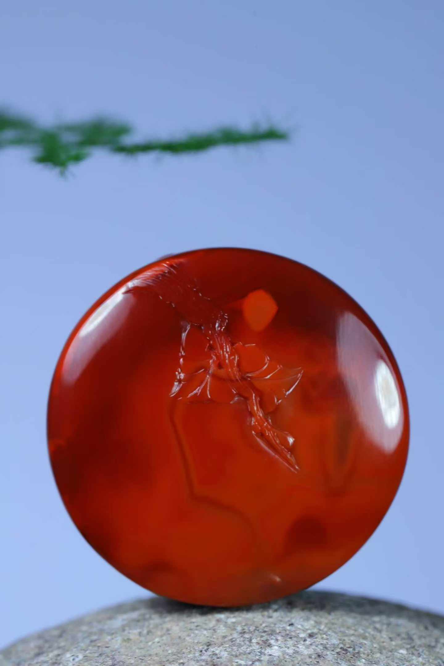 Nanhong Agate Hand Carved Phoenix Peony Pendant with Certificate - 5