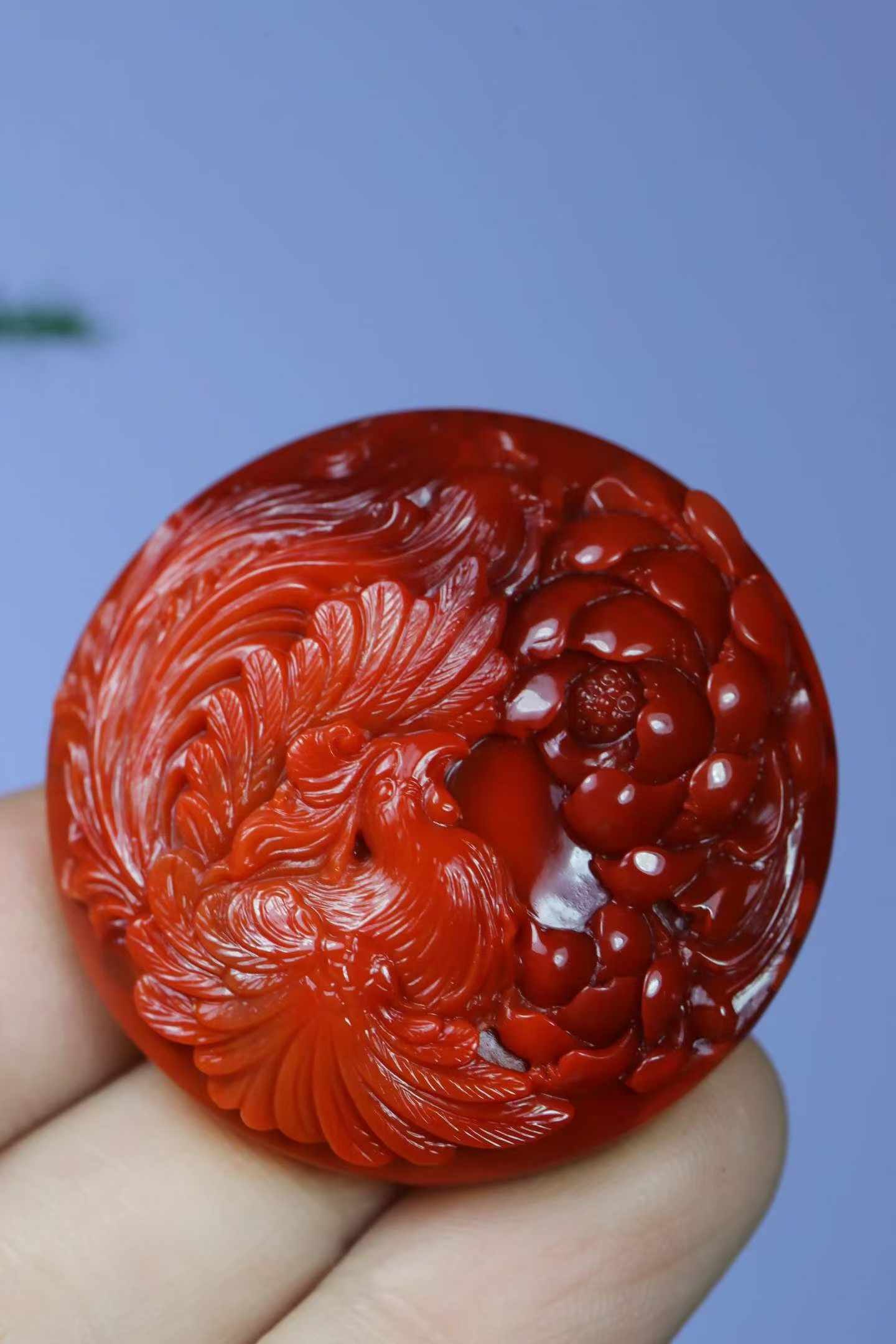 Nanhong Agate Hand Carved Phoenix Peony Pendant with Certificate - 6