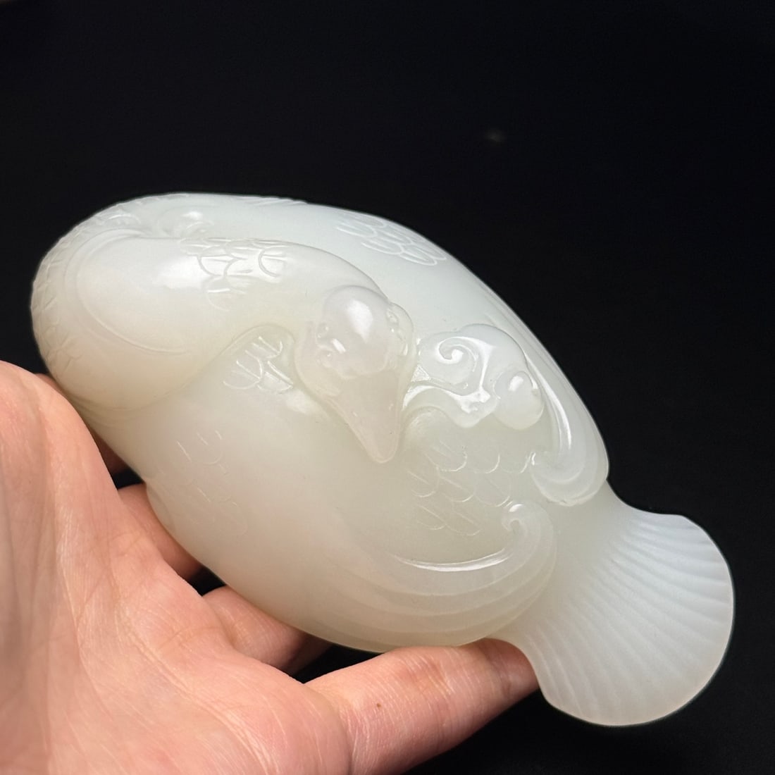 White Hetian Jade Hand Carved Goose Statue - 8
