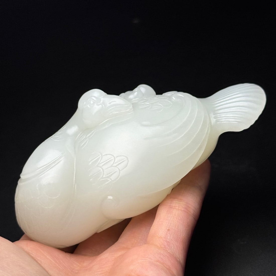 White Hetian Jade Hand Carved Goose Statue - 9