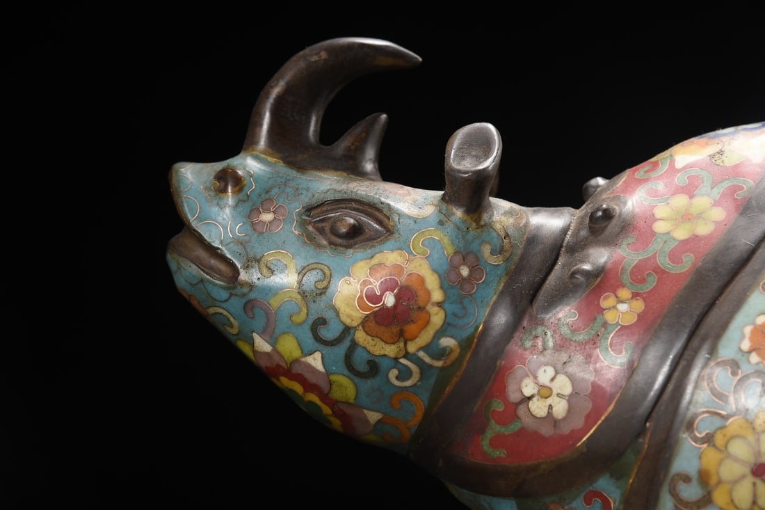 Vintage Bronze Cloisonne Statue - Rhinoceros - 2