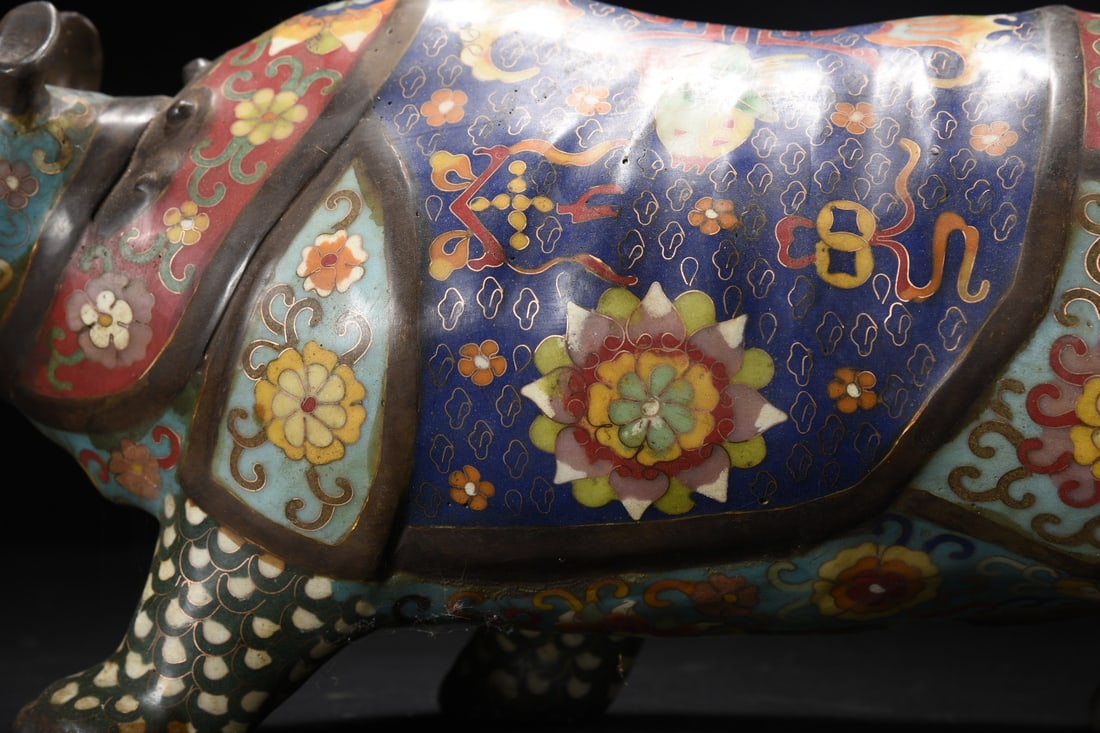 Vintage Bronze Cloisonne Statue - Rhinoceros - 3