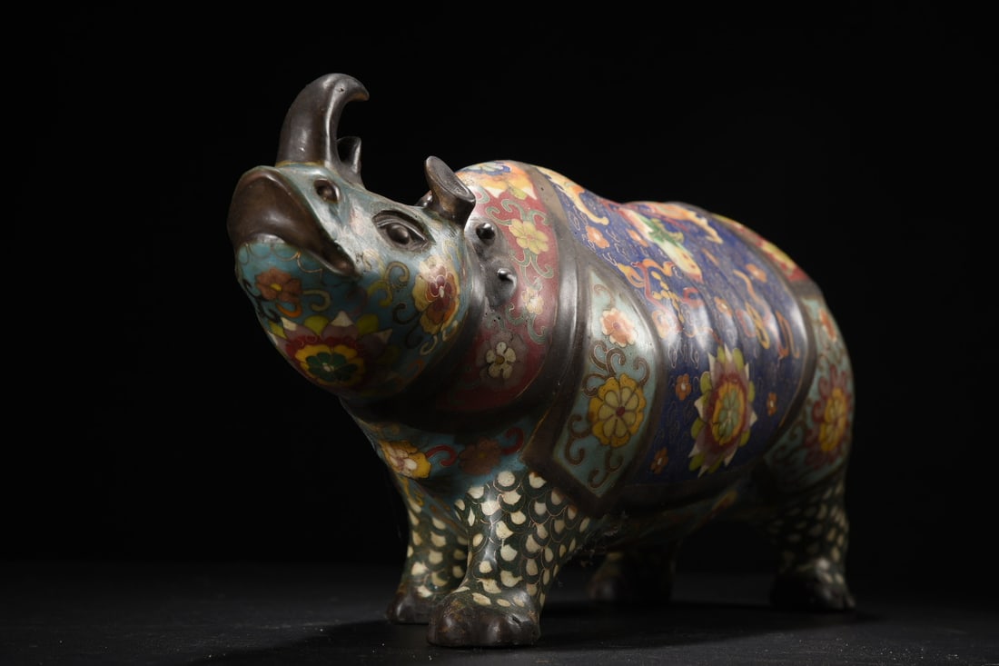 Vintage Bronze Cloisonne Statue - Rhinoceros - 5