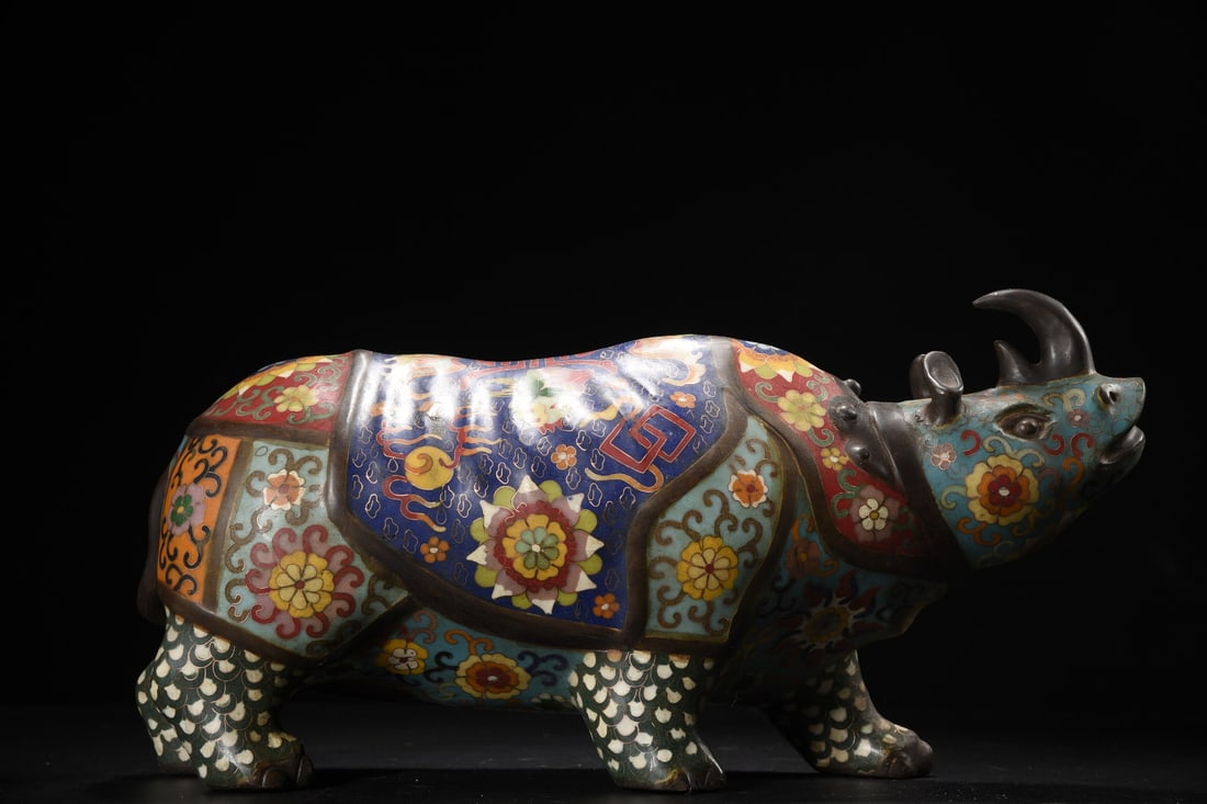 Vintage Bronze Cloisonne Statue - Rhinoceros - 6