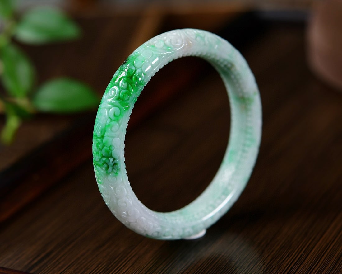Inside Diameter 57mm Green Jadeite Bracelet with Certificate - 2