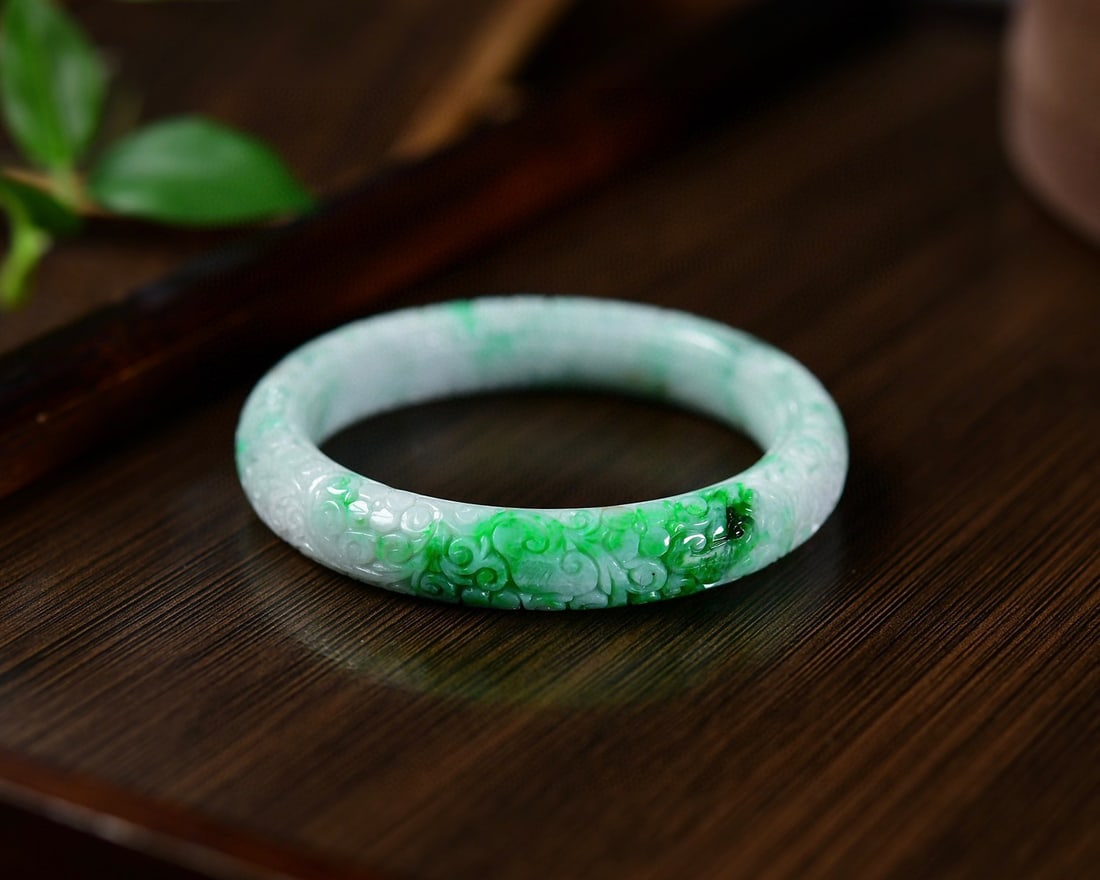 Inside Diameter 57mm Green Jadeite Bracelet with Certificate - 3