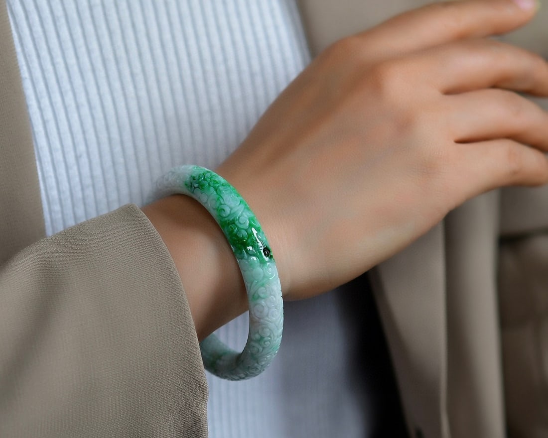 Inside Diameter 57mm Green Jadeite Bracelet with Certificate - 6
