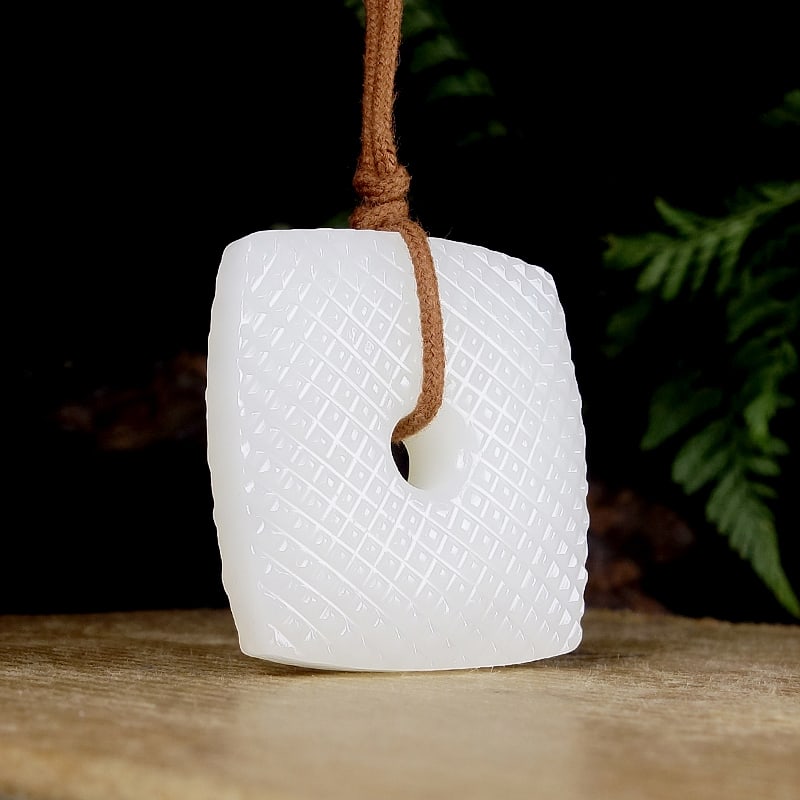 Natural White Hetian Jade Lucky Pendant with Certificate - 2