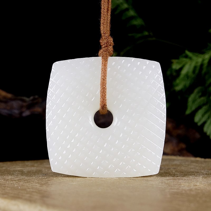 Natural White Hetian Jade Lucky Pendant with Certificate - 4