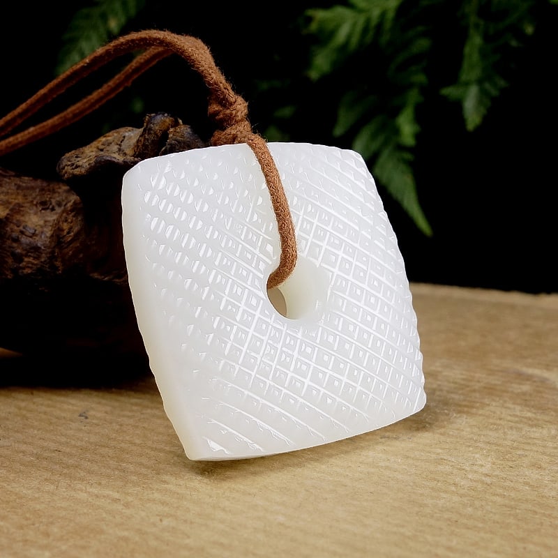 Natural White Hetian Jade Lucky Pendant with Certificate - 5