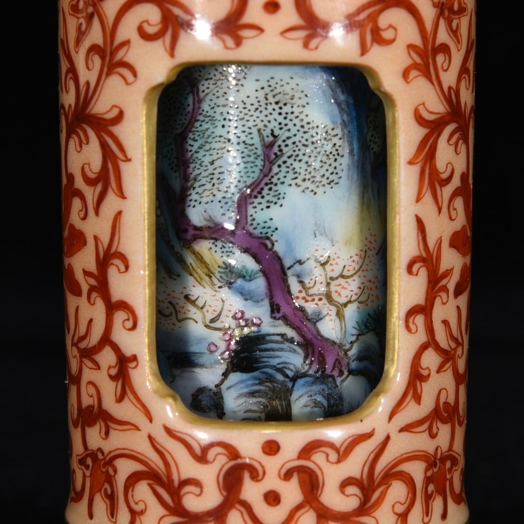 Gilt Gold Famille Rose Turn Heart Porcelain Snuff Bottle - 6