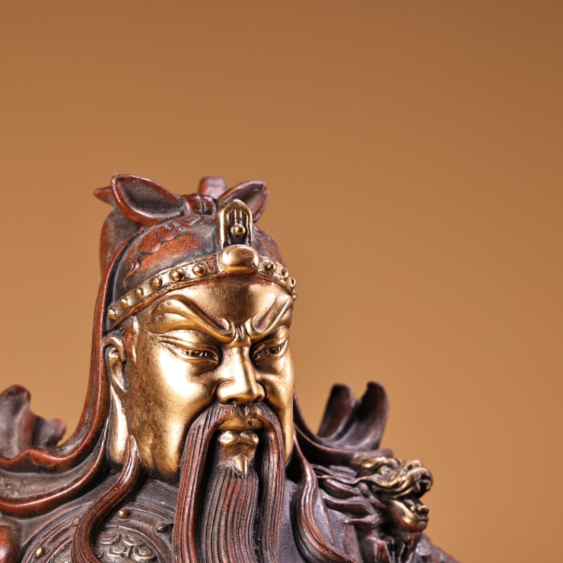 Vintage Gilt Gold Red Copper Guangong General Statue - 5