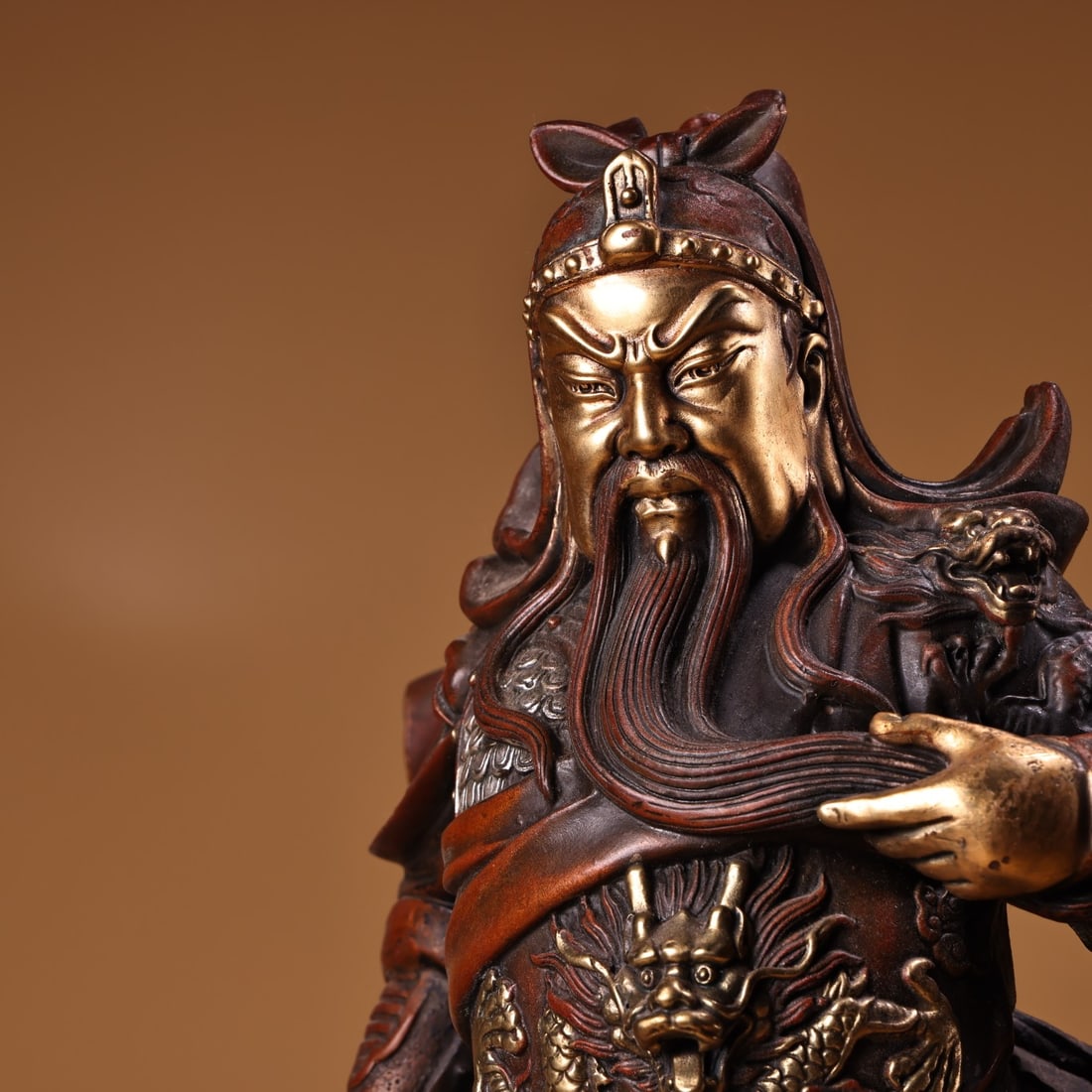 Vintage Gilt Gold Red Copper Guangong General Statue - 6