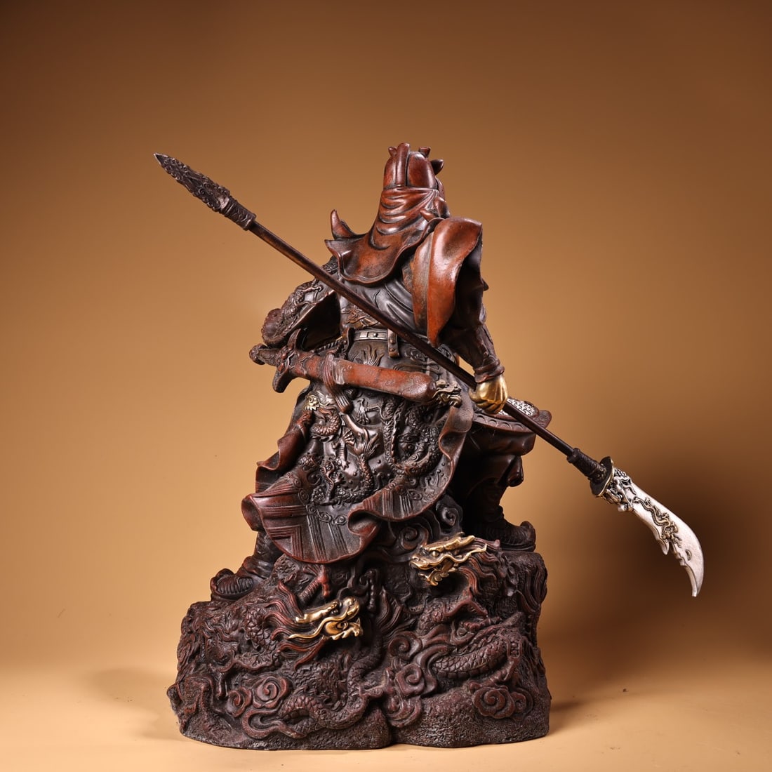 Vintage Gilt Gold Red Copper Guangong General Statue - 7