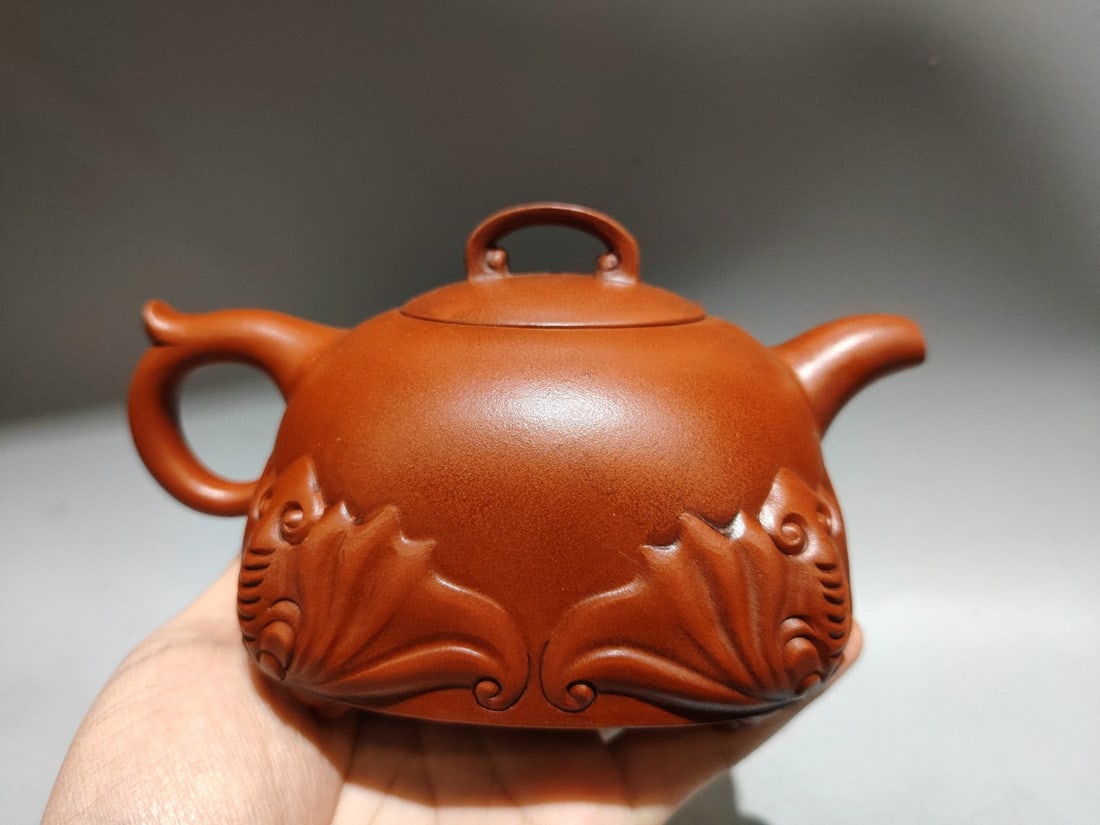 A Set Yixing Zisha Clay Fortune Bat Teapot & Cup w Artist Signed - 3