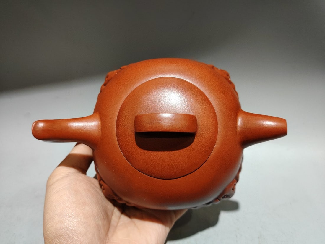 A Set Yixing Zisha Clay Fortune Bat Teapot & Cup w Artist Signed - 4