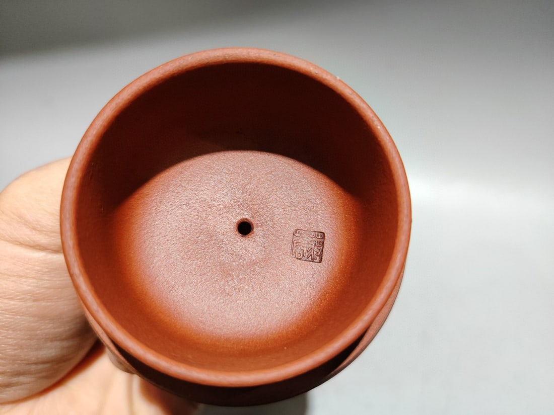 A Set Yixing Zisha Clay Fortune Bat Teapot & Cup w Artist Signed - 5
