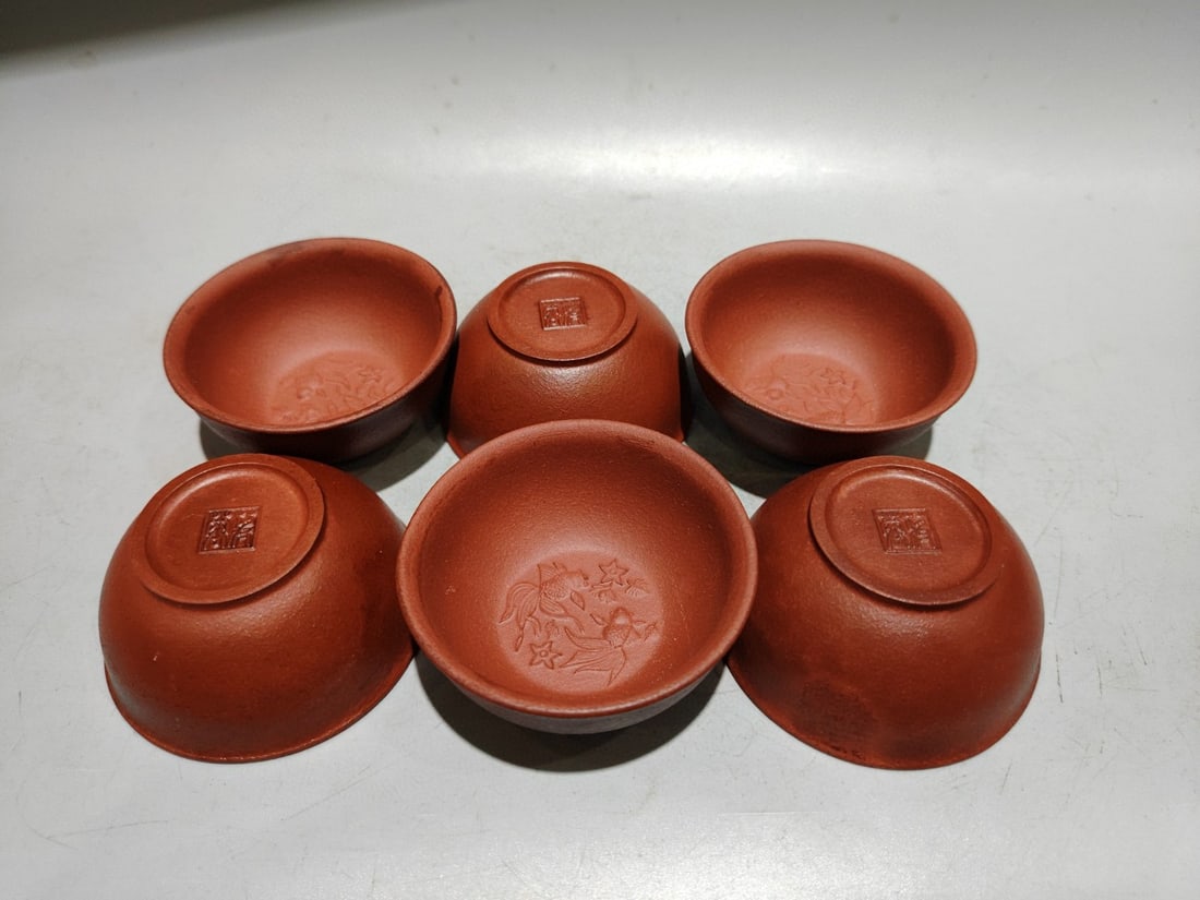 A Set Yixing Zisha Clay Fortune Bat Teapot & Cup w Artist Signed - 8