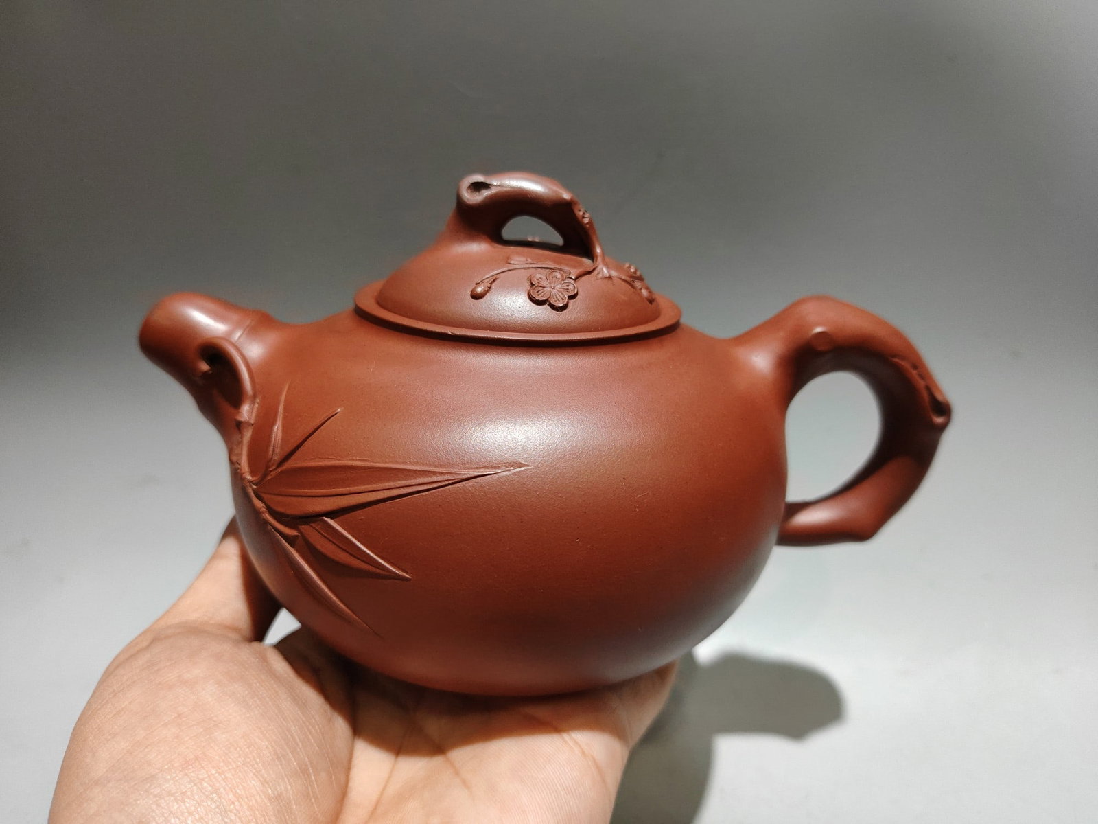 Yixing Zisha Clay Bamboo Plum blossom Teapot w Artist Signed (1 of 9)