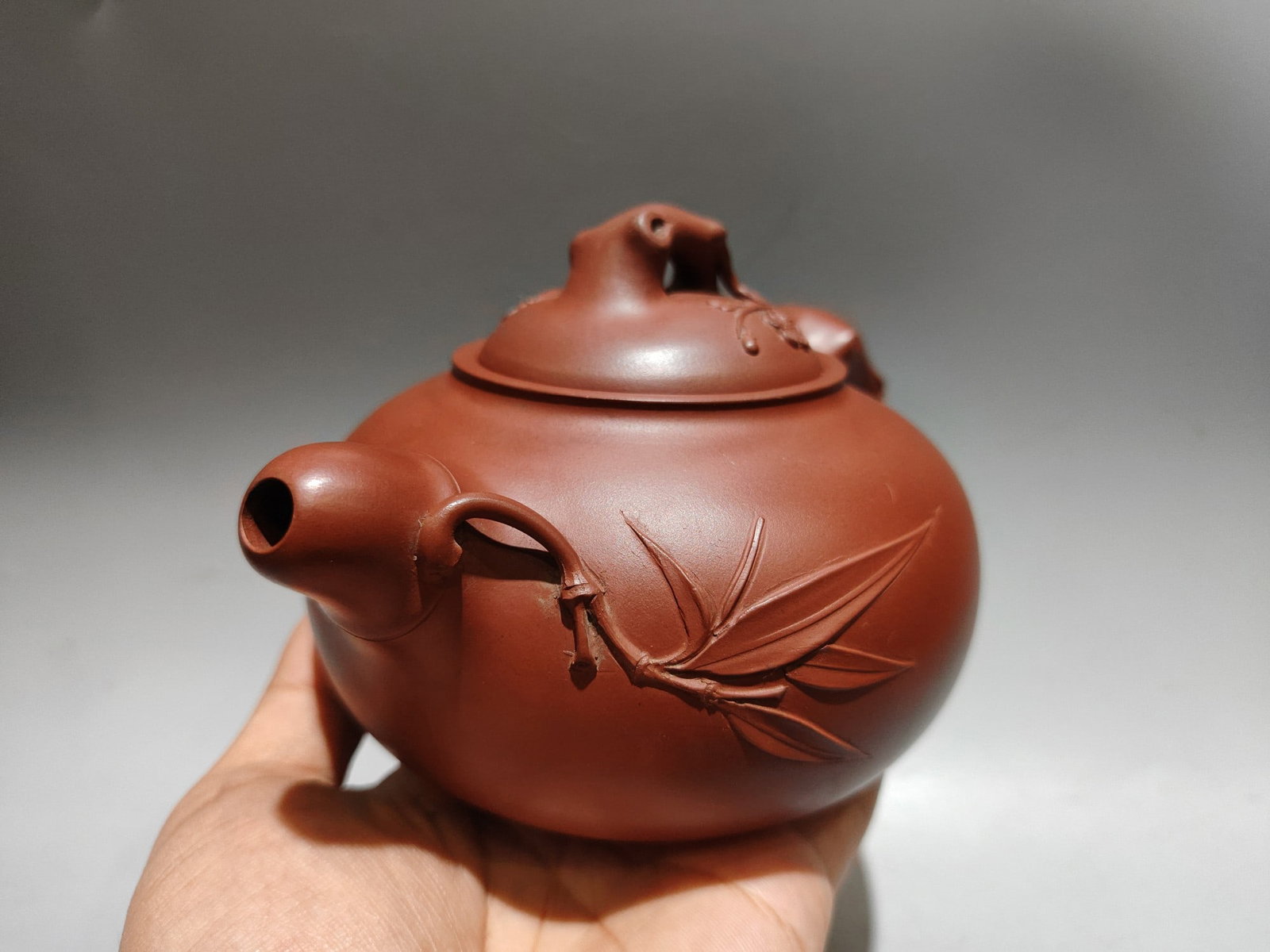 Yixing Zisha Clay Bamboo Plum blossom Teapot w Artist Signed - 2