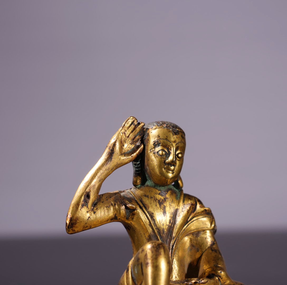 Old Gilt Gold Bronze Buddha Statue - 5