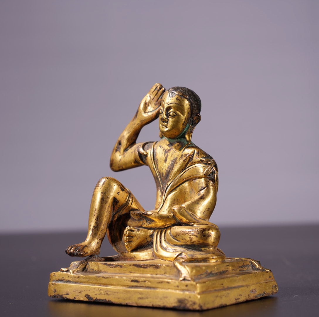 Old Gilt Gold Bronze Buddha Statue - 6