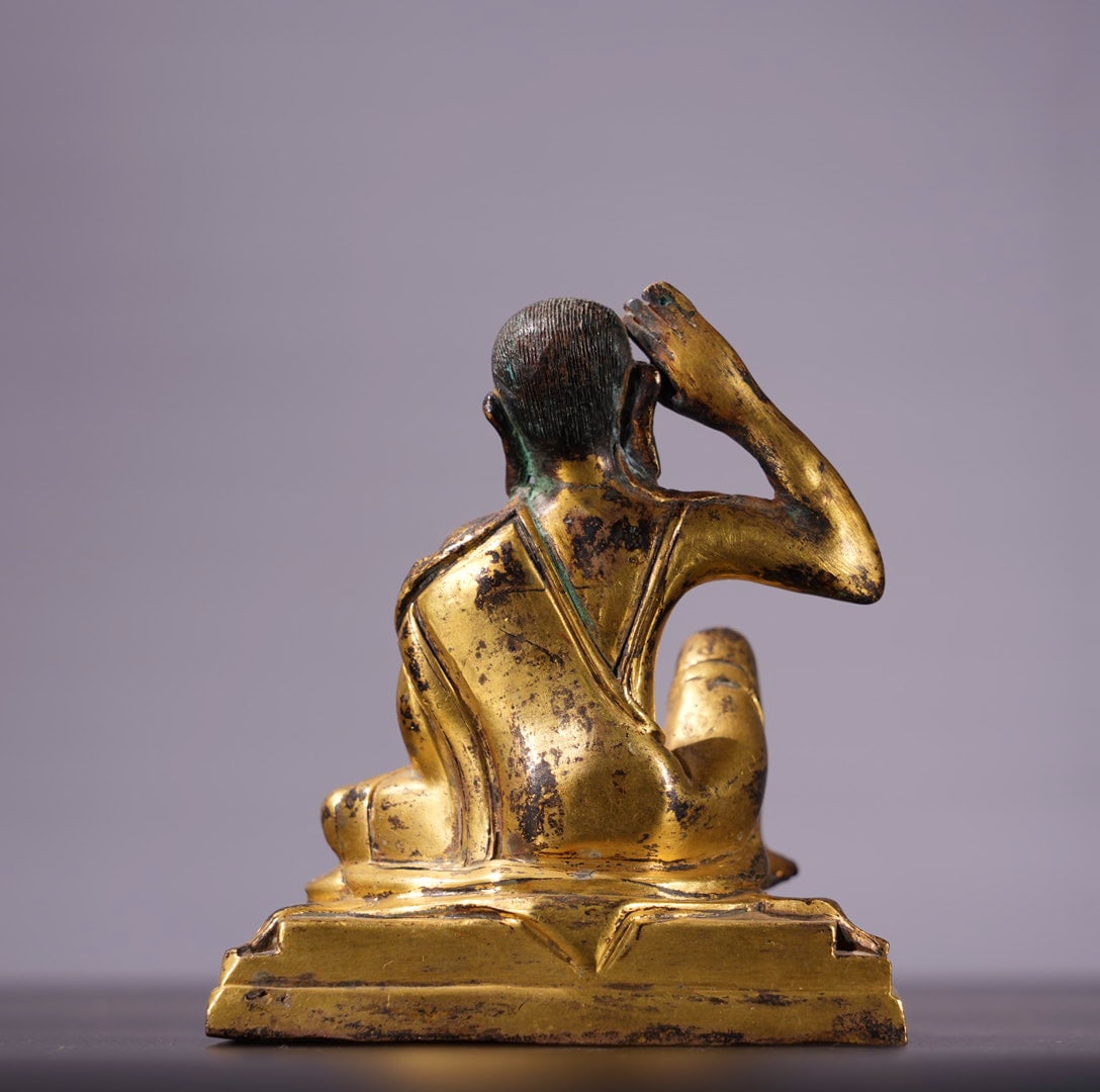Old Gilt Gold Bronze Buddha Statue - 7