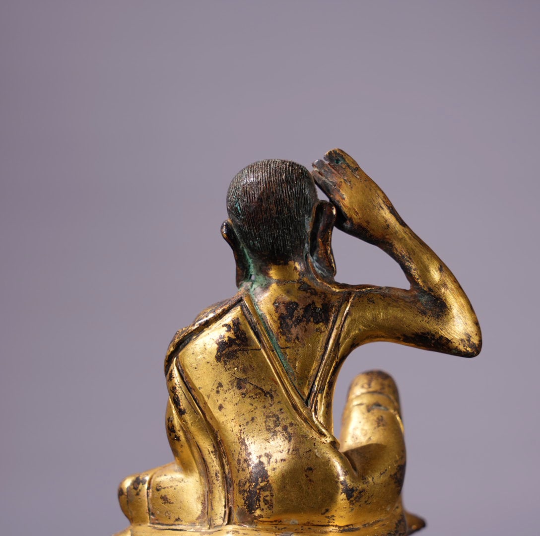Old Gilt Gold Bronze Buddha Statue - 8