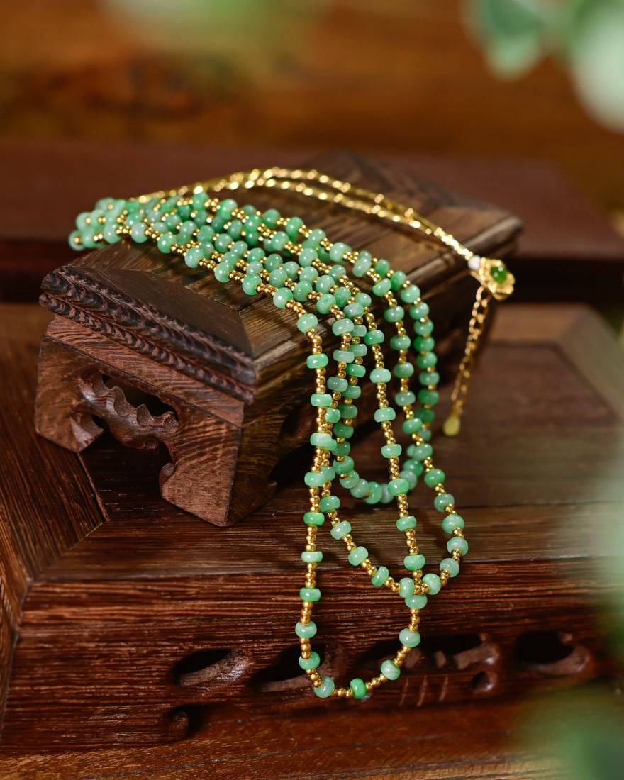 Silver & Green Jadeite Three layers Necklace with Certificate - 2