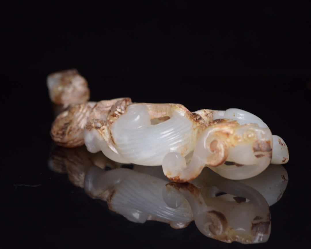 Vintage Hetian Jade Hand Carved Dragon Phoenix Statue - 5
