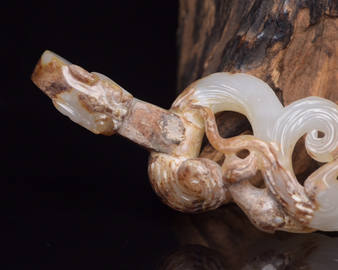 Vintage Hetian Jade Hand Carved Dragon Phoenix Statue - 6