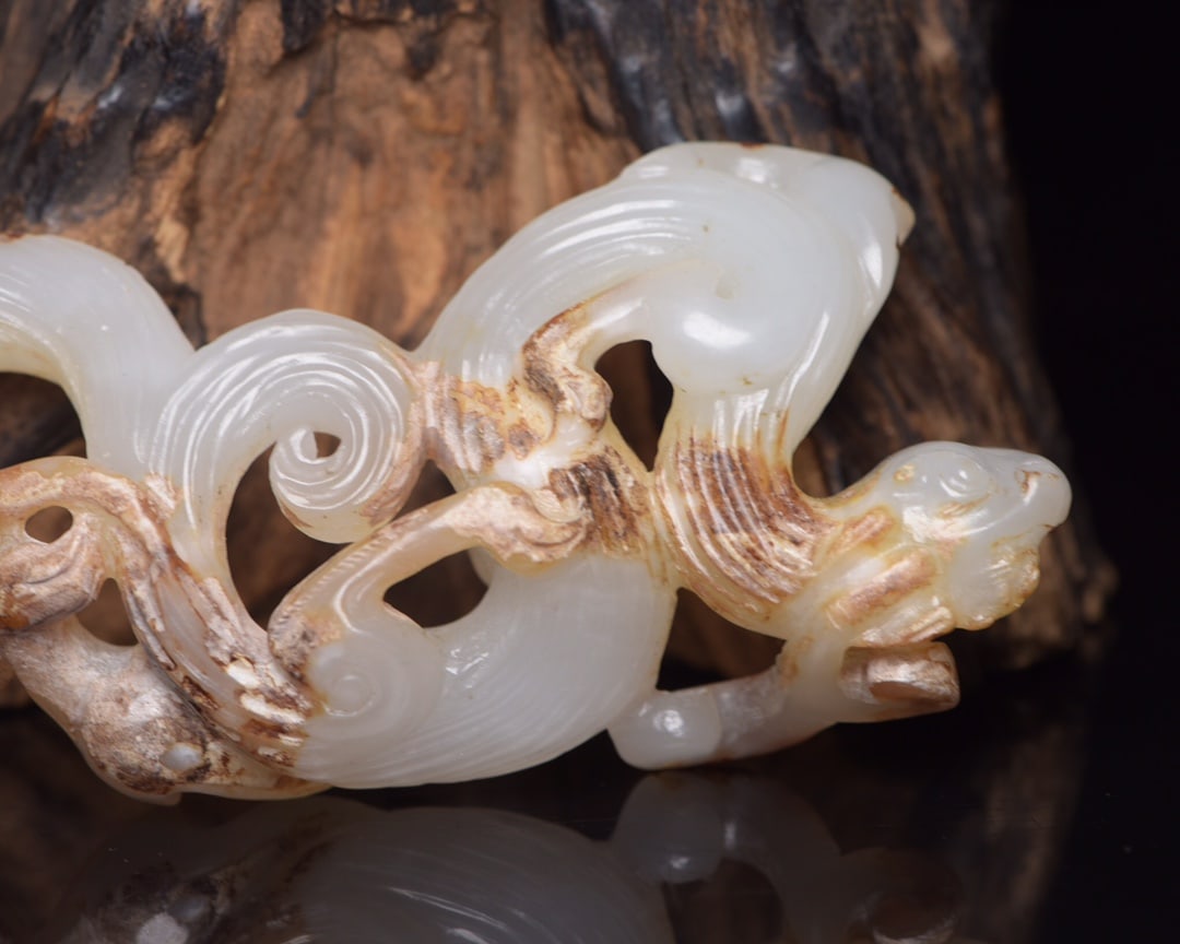 Vintage Hetian Jade Hand Carved Dragon Phoenix Statue - 7